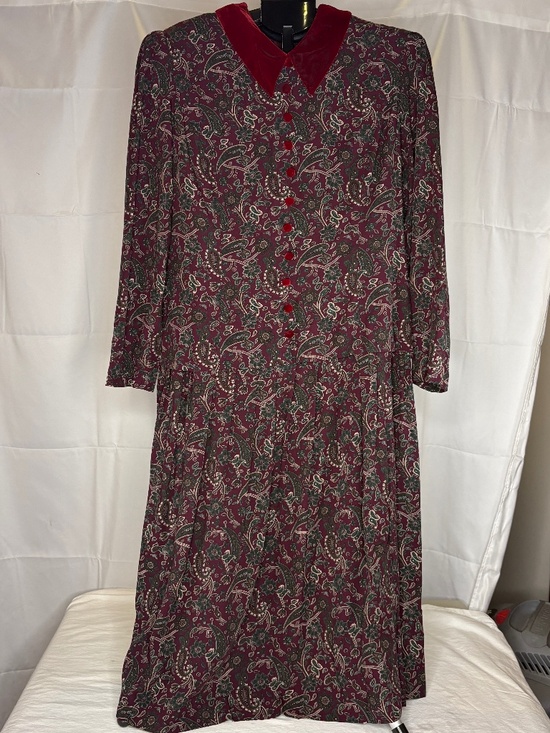 Halmode Petites Dresses & Skirts - Vtg Halmoed Petites Paisley Smocked Christmas Dress With Velvet Collar/Buttons